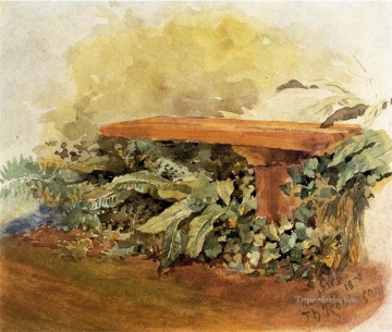 Banco de jardín con helechos Theodore Robinson Pinturas al óleo